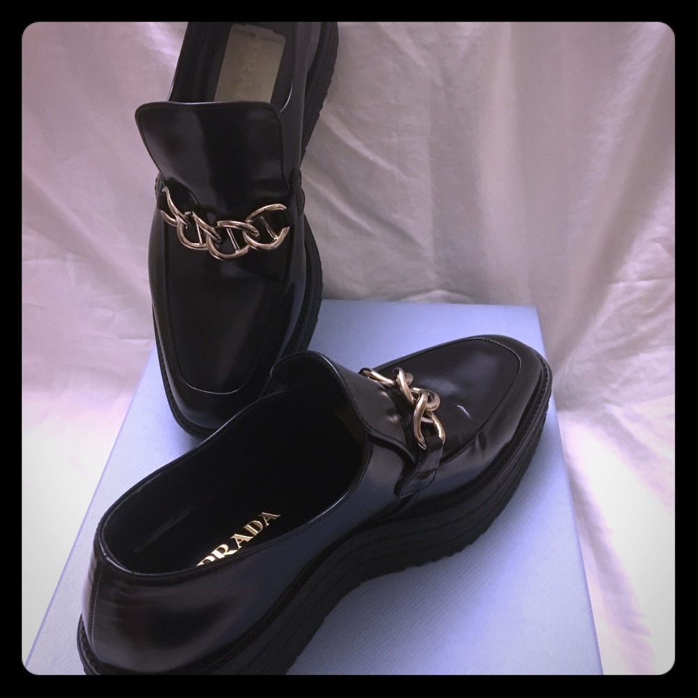 NEW-Prada Spazzolato Chain Platform Creeper